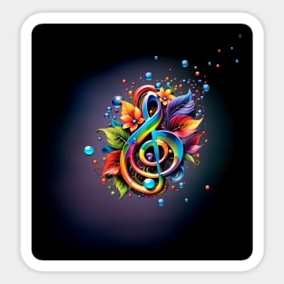 Music, colorful clef with leaves Sticker